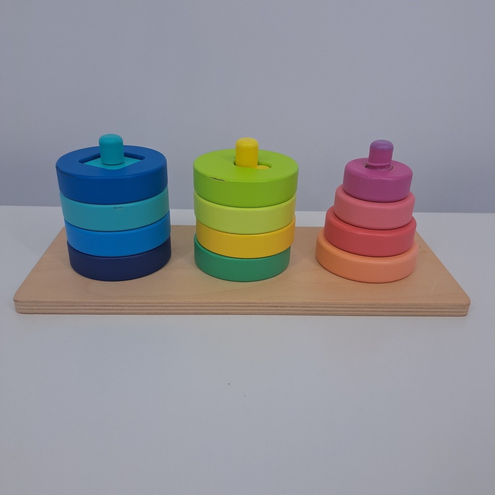 Lovevery Wooden Stack and Slide Geometric Stacker Montessori Toy Toddler Learn